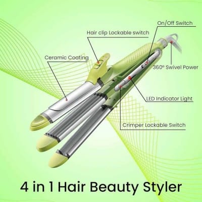 Picture of VGR V-569 Professional 4-in-1 Hair Beauty Styler - Hair Straightener, Curler, Crimper, and Waving Tool with Ceramic Coating Plates, Adjustable Settings & Max 230°C Uniform Heat Technology (Green)