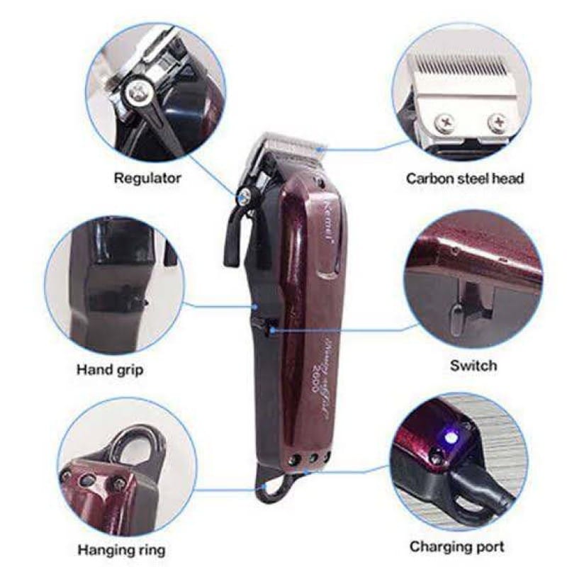 Picture of Kemei KM-2600 Professional Cord Cordless Hair Clipper Beard Trimmer for Men AC DC Maroon