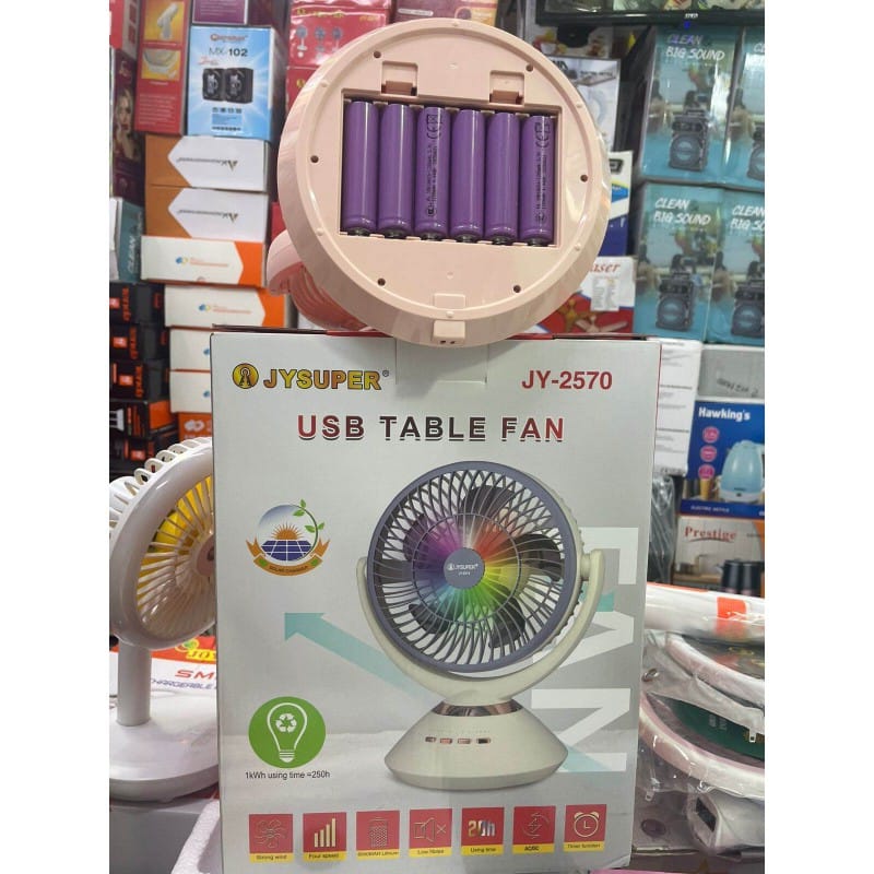 Picture of Jy Super JY-2570 Professional 6 Battery Rechargeable Portable Table Fan Multicolor