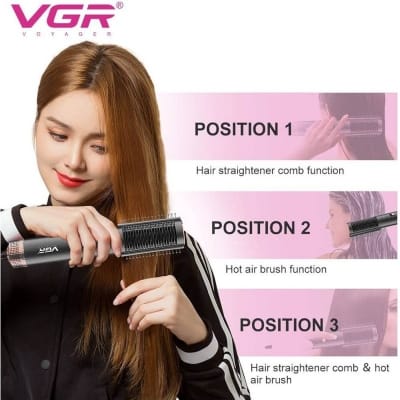Picture of VGR Professional 2 in 1 Hair Straightener Comb & Brush V-490 Hair Straightener Brush  (Black)