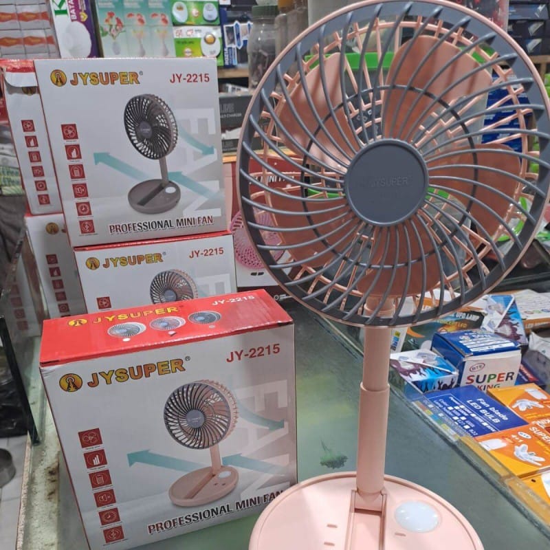 Picture of Jy Super JY-2215 Professional Rechargeable Portable Mini Table Fan Strong Wind 180 Degrees foldable- AC/DC 