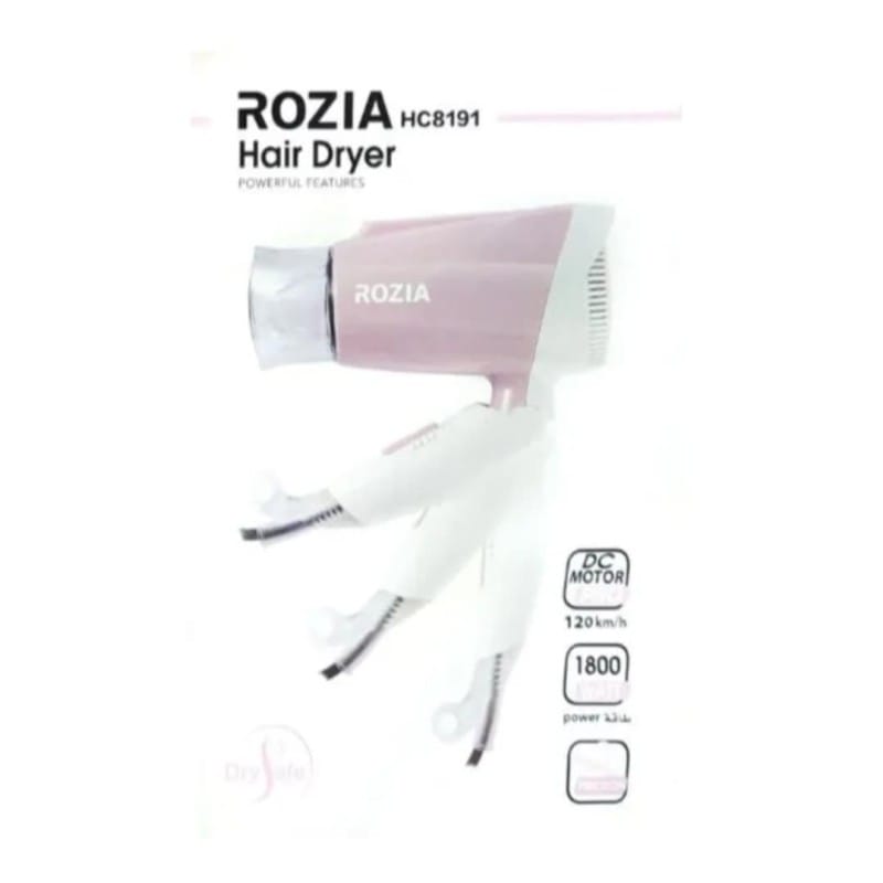 Picture of Rozia HC-8191 Foldable Ionic Hair Dryer 1800W Portable Lightweight Blow Dryer Three-Speed Temperature Adjustable Blowdryer Fast Drying Negative Ion Hairdryer Anti-Overheating Grey