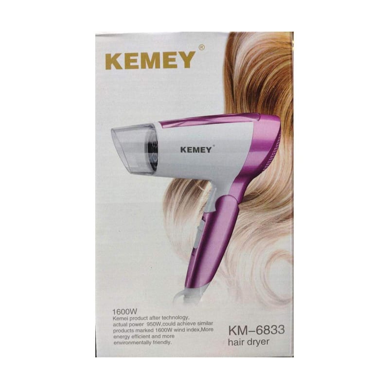 Picture of Kemey KM-6833/3365/6831 2 in 1 Electric Foldable Hair Dryer for Women White and purple