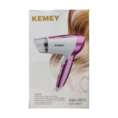 Picture of Kemey KM-6833/3365/6831 2 in 1 Electric Foldable Hair Dryer for Women White and purple
