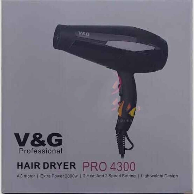 Picture of V&G Professional Hair Dryer Pro4300 Ac Motor Extra Power 2000W Natural Fresh Air 2 Heat Black
