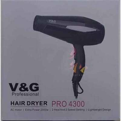 Picture of V&G Professional Hair Dryer Pro4300 Ac Motor Extra Power 2000W Natural Fresh Air 2 Heat Black
