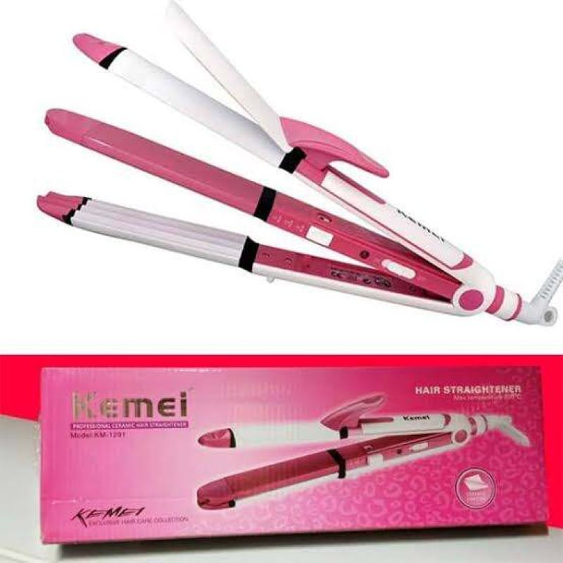 Picture of Kemei_ KM-1291 Professional 3 In 1 Electric Multifunction Ceramic Coating Iron Wave Zig Zag Hair Curler and Straighter For Women Multicolor