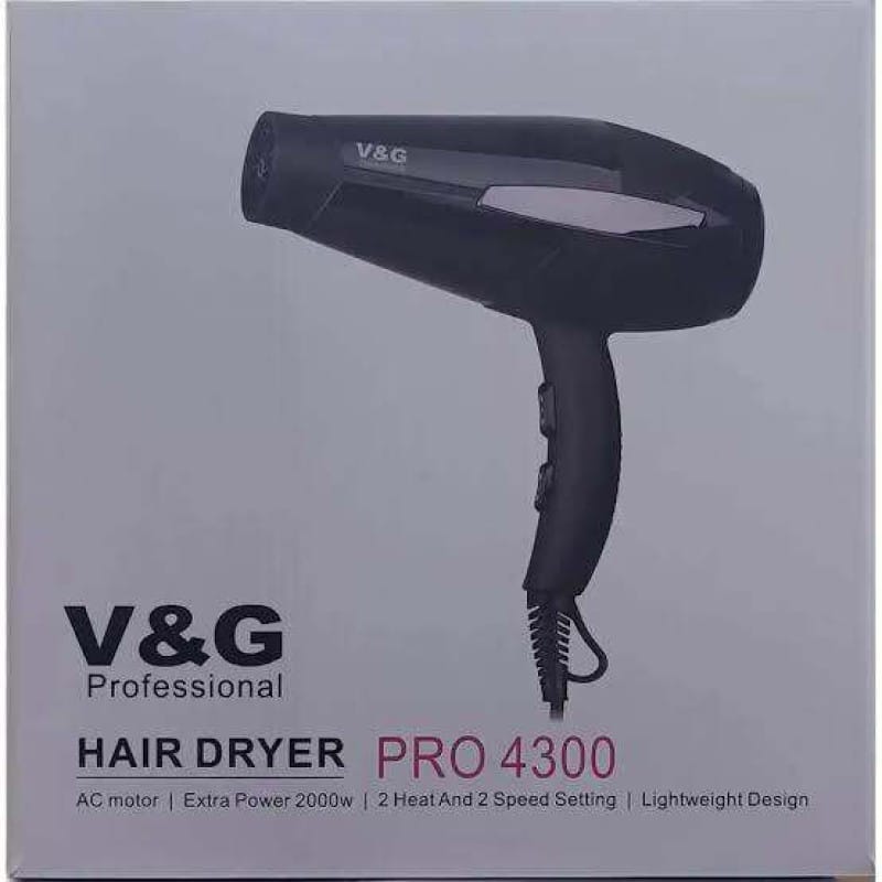 Picture of V&G Professional Hair Dryer Pro 4300 Ac Motor Extra Power 2000W Natural Fresh Air 2 Heat And 2 Speed Settings Heavy Duty Multicolor