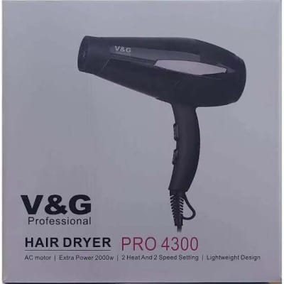Picture of V&G Professional Hair Dryer Pro 4300 Ac Motor Extra Power 2000W Natural Fresh Air 2 Heat And 2 Speed Settings Heavy Duty Multicolor