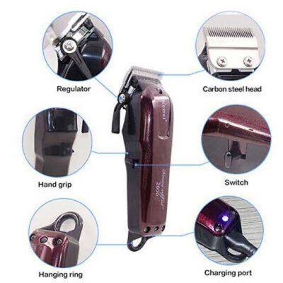 Picture of Kemei KM-2600 Professional Cord Cordless Hair Clipper Beard Trimmer for Men AC DC Maroon