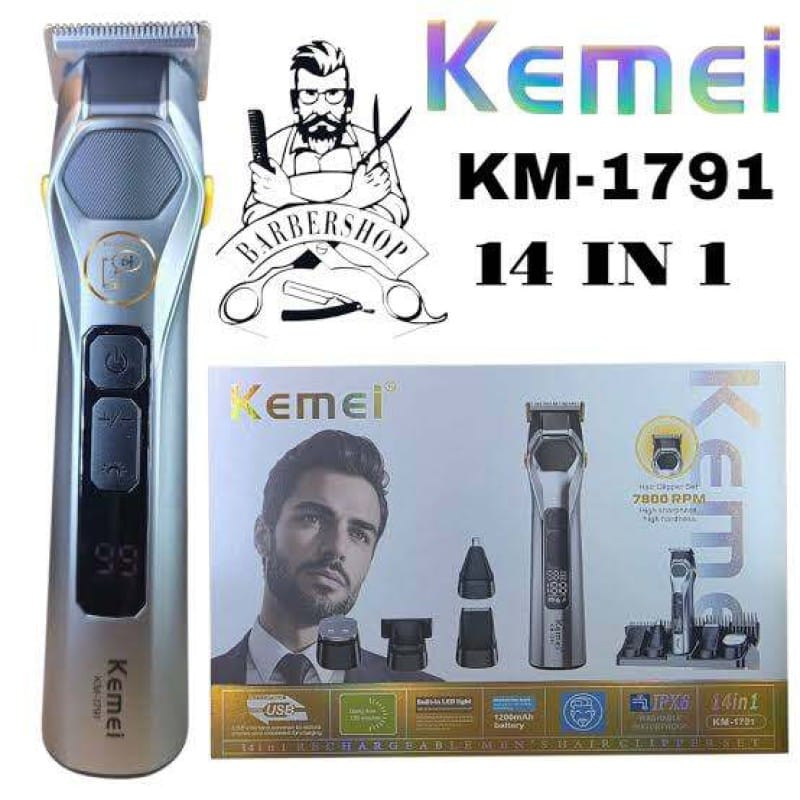 Picture of Kemei KM-1791 1200mAh 7800RPM Super Powerful New Hair Care Appliance Led Light Functions Hair Trimmer Nose Hair Remover Kit IPX6 (14-in-1) 