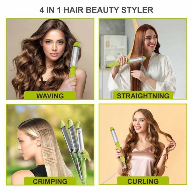 Picture of VGR V-569 Professional 4-in-1 Hair Beauty Styler - Hair Straightener, Curler, Crimper, and Waving Tool with Ceramic Coating Plates, Adjustable Settings & Max 230°C Uniform Heat Technology (Green)