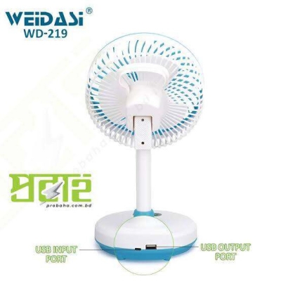 Picture of WEIDASI WD-219 Rechargeable 2400mAh Battery Strong Wind Portable Desk Fan With LED  Light Multicolor