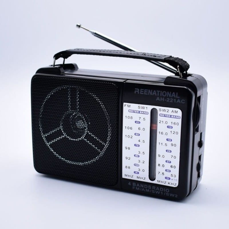 Picture of Renational - AH-221 AC,FM, AM, SW1, SW2 4 Band portable Radio Black and white
