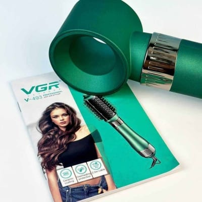 Picture of VGR V-493 Hair Dryer Brush 4 in 1 Hot Air Brush for Drying/Curling/Straightening, One-Step Blow Dryer Brush & Volumizer with Ceramic Coating 3 Temperature Settings Detachable Design for Travel - GREEN 
