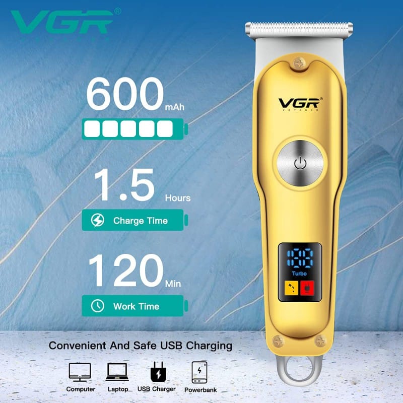 Picture of VGR V290 Hair Clipper Personal Care Electric Shaver Carving New Electric Push LED Smart Display Portable Oil VGR 290 Gold