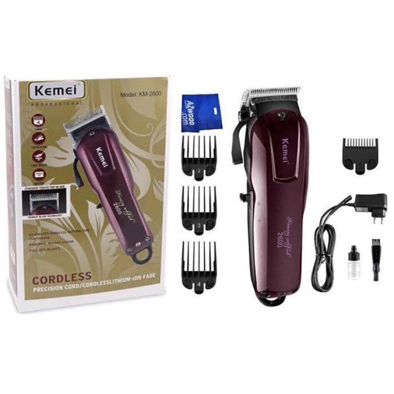 Picture of Kemei KM-2600 Professional Cord Cordless Hair Clipper Beard Trimmer for Men AC DC Maroon