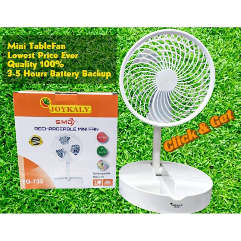Picture of JOYKALY YG-737 AC/DC Rechargeable Lithium Battery Foldable & Movable Table Fan With Light Multicolor