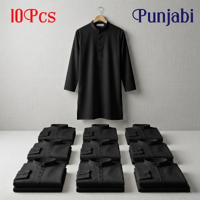 Picture of Solid Punjabi Combo - Black - 10 Pcs