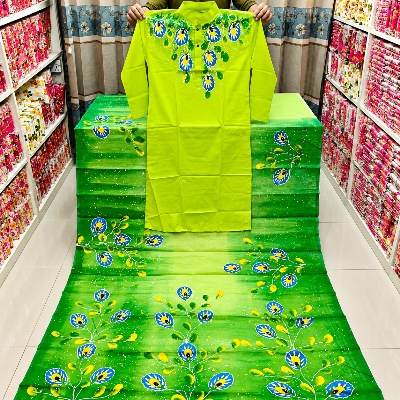 Picture of Attractive Hand-Painted Couple Set - Saree and Panjabi