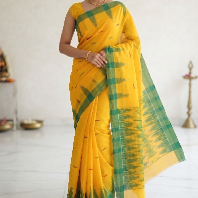 Picture of Traditional Sylheti Handloom Cotton Manipuri Saree with Shiuli Flower Motif