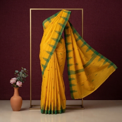 Picture of Traditional Sylheti Handloom Cotton Manipuri Saree with Shiuli Flower Motif