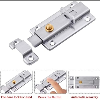 Picture of 4 Inch Stainless Steel Buckle Bolt Automatic Spring Latch Bolt Surface Mounted-Silver