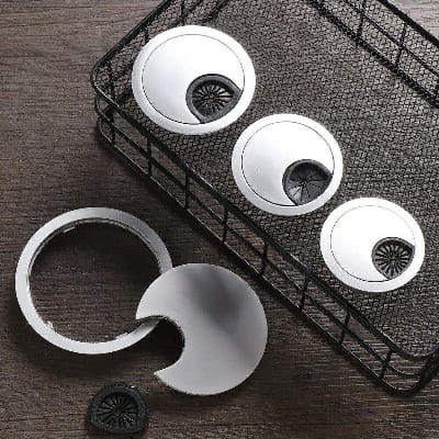 Picture of 60mm Computer Desk Grommet Table Cable Wire Outlet Cord Plastic Hole Cover Cap 2 Pis-Silver