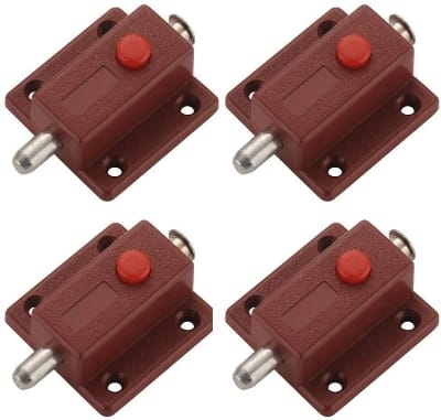 Picture of 4 pcs Automatic Spring Loaded Cabinet Door Bolt Lock Push Button-Red