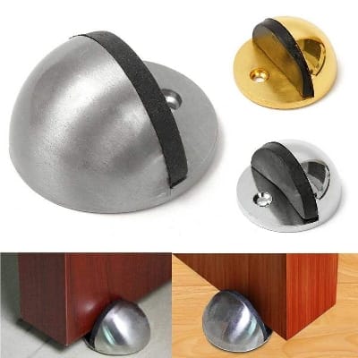 Picture of 1pics Stainless Steel Rubber Door Stopper Non Punching Door Holders Floor Mounted Door Stops-Silver