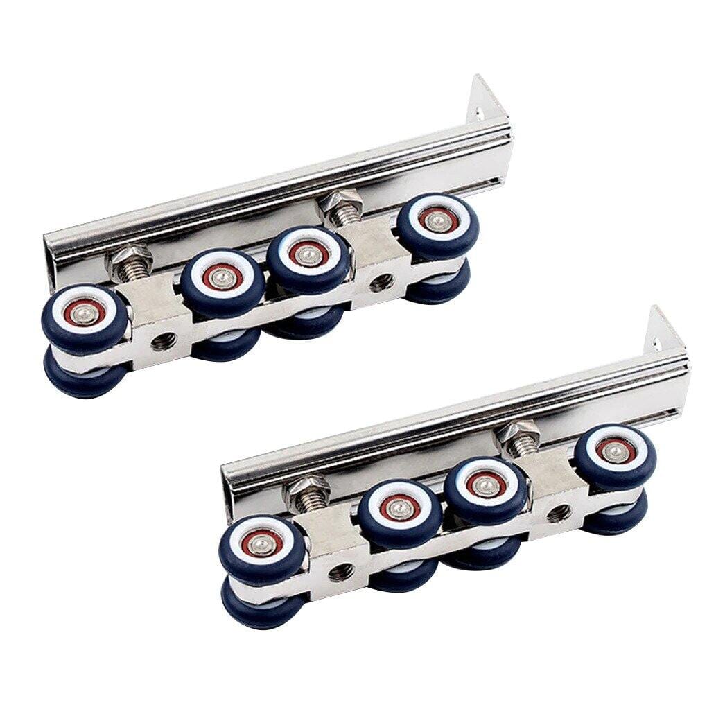 Picture of 2pcs/set Sliding Door Roller 8 Wheels Home Room Wood Door Hanging Wheels Rail Track Pulley-Blue