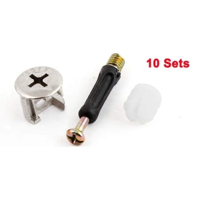 Picture of 10pcs Furniture Side Connecting 15x14mm Cam Fitting Dowel Set Screw Pre-inserted Nut Dowels connector Assembly-Black