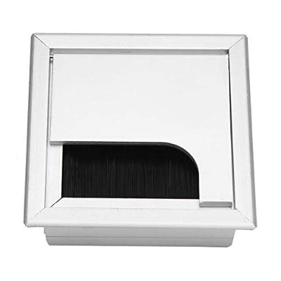 Picture of 1pics 3by 3in Aluminum Alloy Rectangular Desk Cable Grommets Wire Hole Cover Cable Outlet Port Surface Table Cable Hole Furniture Hardware-Silver