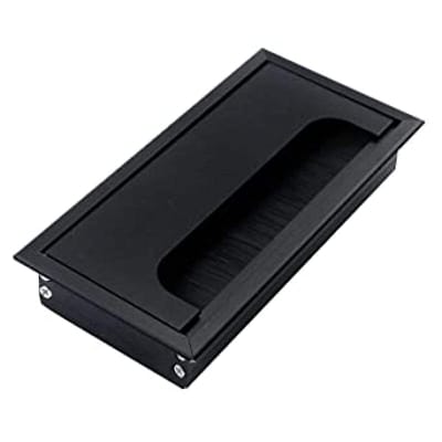 Picture of 1pics 3by 6in Aluminum Alloy Rectangular Desk Cable Grommets Wire Hole Cover Cable Outlet Port Surface Table Cable Hole Furniture Hardware-Black