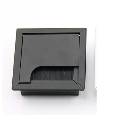 Picture of 1pics 3by 3in Aluminum Alloy Rectangular Desk Cable Grommets Wire Hole Cover Cable Outlet Port Surface Table Cable Hole Furniture Hardware-Black