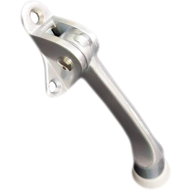 Picture of 1pics Kickdown Door Stopper Zinc Alloy Foot-Operated Lever Door Stops Non-Slip Rubber Adjustable Door Holder Hardware- Silver-Silver