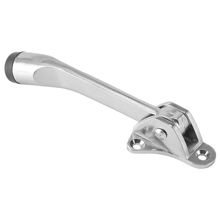 Picture of 1pics Kickdown Door Stopper Zinc Alloy Foot-Operated Lever Door Stops Non-Slip Rubber Adjustable Door Holder Hardware- Silver-Silver