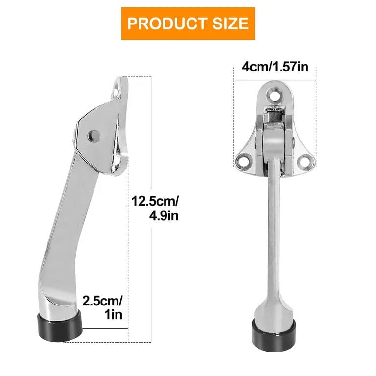 Picture of 1pics Kickdown Door Stopper Zinc Alloy Foot-Operated Lever Door Stops Non-Slip Rubber Adjustable Door Holder Hardware- Silver-Silver