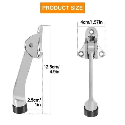 Picture of 1pics Kickdown Door Stopper Zinc Alloy Foot-Operated Lever Door Stops Non-Slip Rubber Adjustable Door Holder Hardware- Silver-Silver