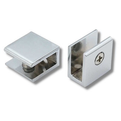 Picture of 2 Pis 8 To 10mm Square Shape Glass Shelf Clamp With Fixing Clip For Glass-Silver