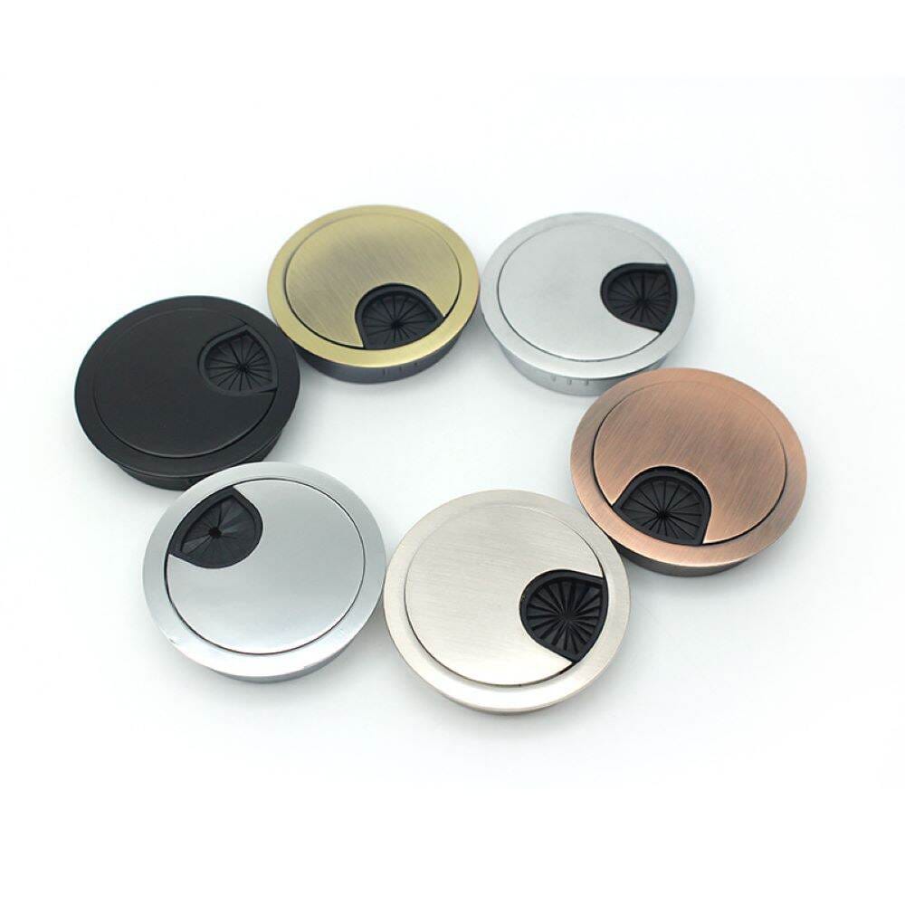Picture of 60mm Stainless Steel Round Table Wire Hole Covers Outlet Port Computer PC Desk Cable Grommet Line Holder- 1pics-Black