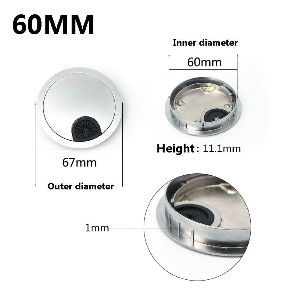 Picture of 60mm Stainless Steel Round Table Wire Hole Covers Outlet Port Computer PC Desk Cable Grommet Line Holder- 1pics-Black