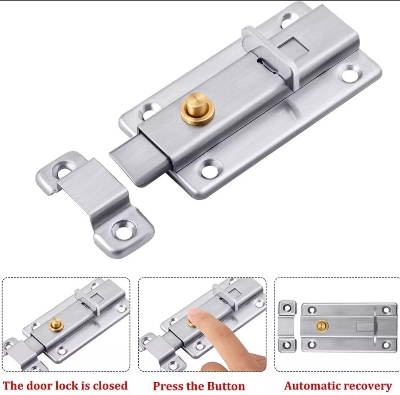 Picture of 4 Inch Stainless Steel Buckle Bolt Automatic Spring Latch Bolt Surface Mounted-Silver