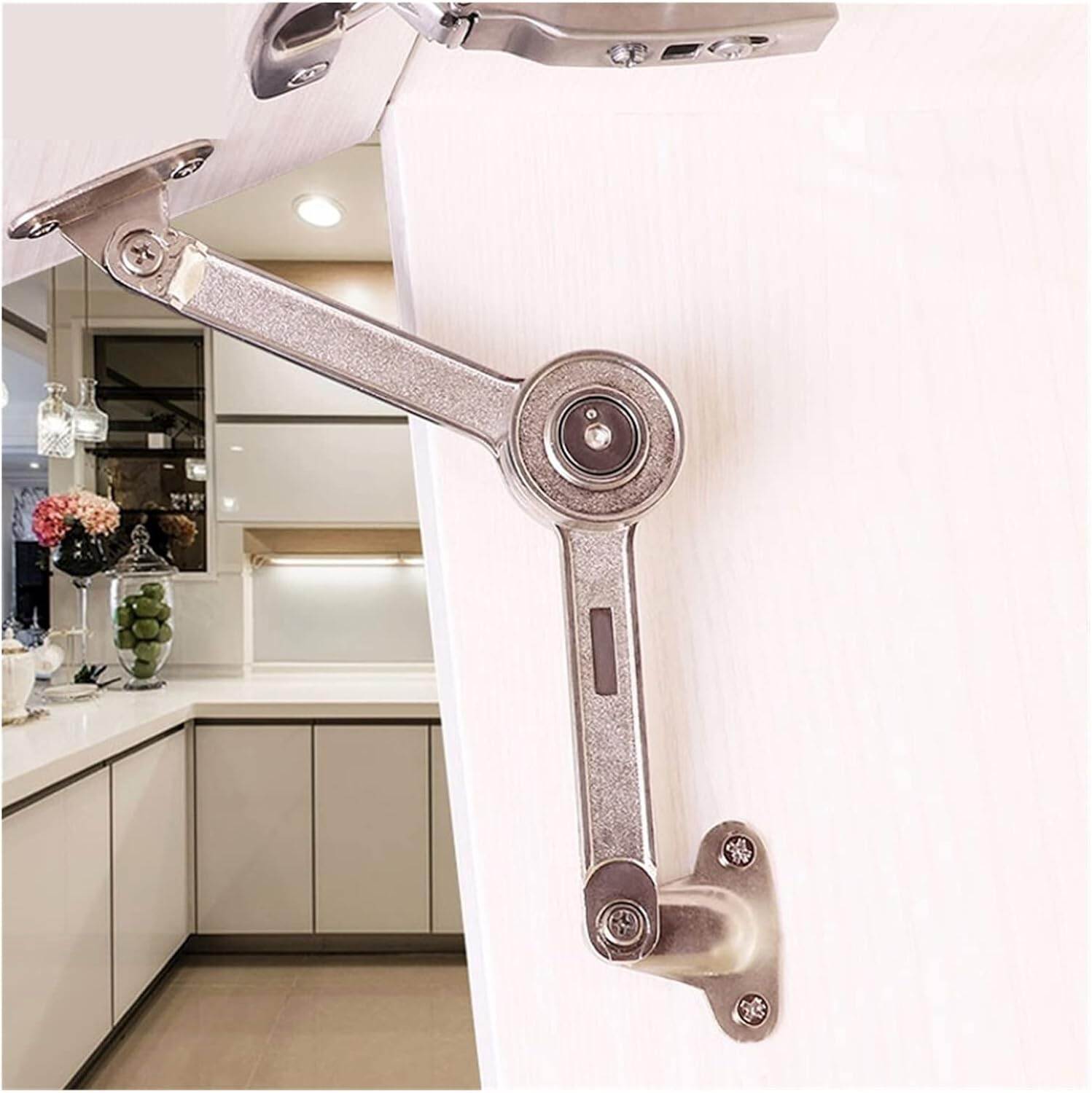Picture of 2set Pivot Hinge Stop Stays Cabinet Hinge Kitchen Cupboard Doors Hinges Heavy Load80-150N Hinge Set-Silver