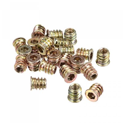 Picture of 50 pcs M6x13mm Threaded Inserts for Wood Hex Socket Drive Furniture Screw-in Nut-Golden