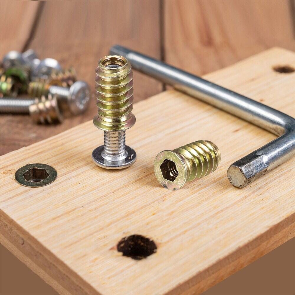 Picture of 50 pcs M6x13mm Threaded Inserts for Wood Hex Socket Drive Furniture Screw-in Nut-Golden