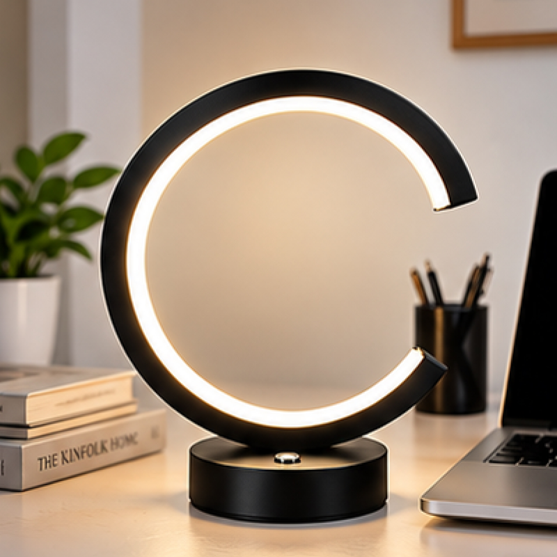 Picture of Aesthetic C-Ring LED Table Lamp – USB Powered Warm White Night Light for Bedroom, Study & Living Room Decor