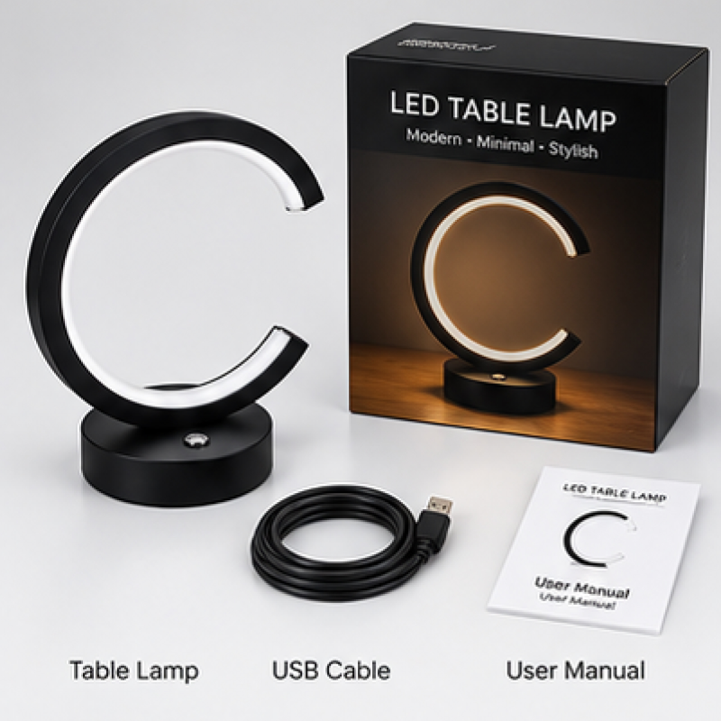 Picture of Aesthetic C-Ring LED Table Lamp – USB Powered Warm White Night Light for Bedroom, Study & Living Room Decor