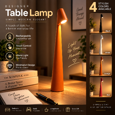 Picture of Minimalist Tall LED Desk Lamp – Rechargeable Touch Control Night Light for Bedroom & Study