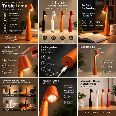Picture of Minimalist Tall LED Desk Lamp – Rechargeable Touch Control Night Light for Bedroom & Study